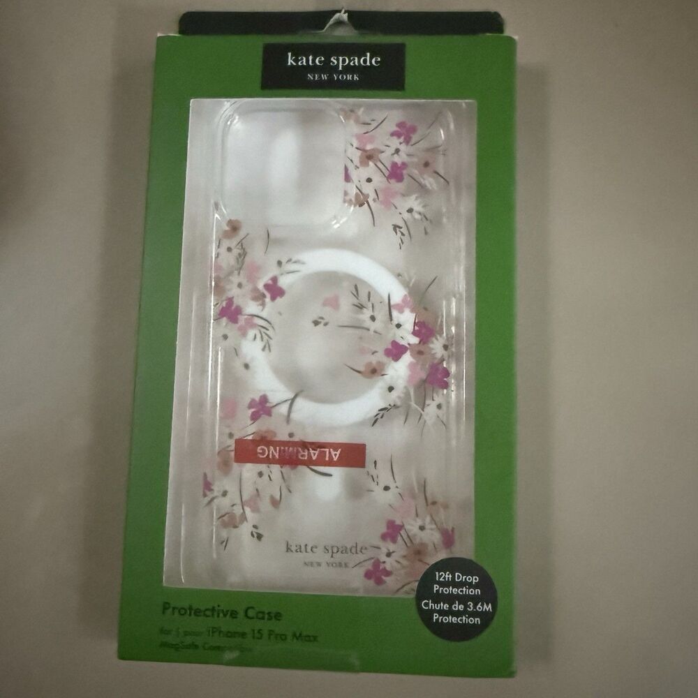 Kate Spade Protective Magsafe Case iPhone 15 Pro Max Pink Purple Flowers New - Picture 1 of 4